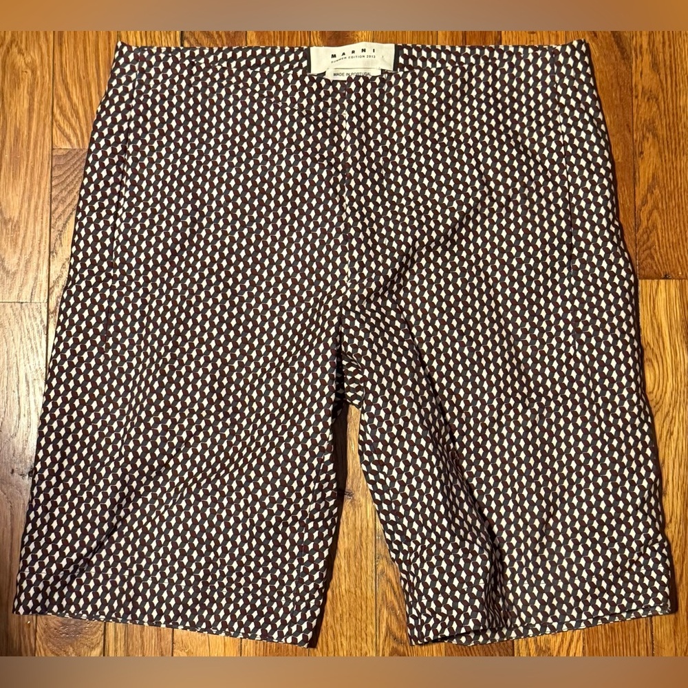 Marni Summer Edition 2013 brown gray Geometric Print Cotton Shorts Portugal 42